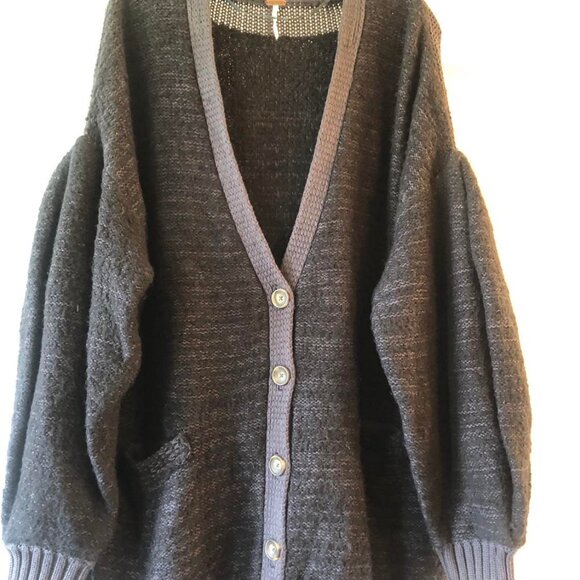 Free People Snow Drop Charcoal Gray Cardigan Sweater - Picture 4 of 7